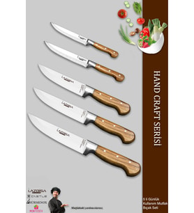 Lazbisa Hand Craft Mutfak Bıçak Seti Et Ekmek Sebze Bıçağı 5 Li Set Günlük Kullanım ( Mtf-037 )