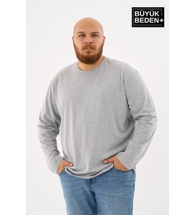 Erkek Büyük Beden Uzun Kollu 2 İplik Bisiklet Yaka Tişört (Grimelanj)