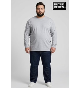 Superlife Erkek Büyük Beden Uzun Kollu Bisiklet Yaka Regular Fit Tişört SPR26BTS942