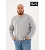 Erkek Büyük Beden Uzun Kollu 2 İplik Bisiklet Yaka Tişört (Grimelanj)