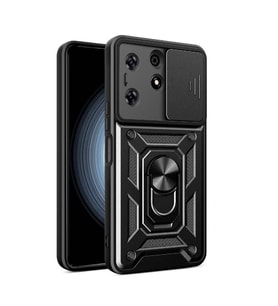 Vendas Tecno Spark 10 Pro Kılıf Magnetik Standlı Kamera Korumalı Zore Sürgülü Vega Kapak (Siyah)