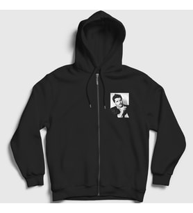 Presmono Unisex Siyah Sign Pedro Pascal Fermuarlı Kapüşonlu Sweatshirt 467043tt