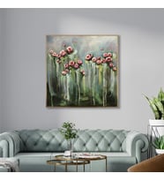 Yağlı Boya Dokulu Tablo Soyut Çiçekler Altın Çerçeveli U02034