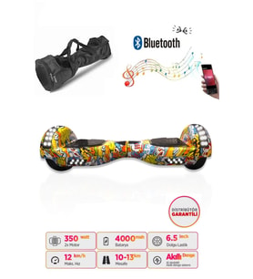 CityMate Elektrikli Kaykay Full Ledli Hoverboard Bluetooth Hoparlörlü 6.5 Inch Çanta Hediyeli D25