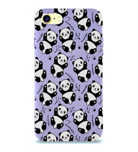 Apple iPhone SE 2020 Uyumlu Lansman Kılıf Panda Tasarımlı İçi Kadife Kapak-Lila (Şeffaf)
