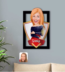 BK Gift Kişiye Özel İsimli Kadın Karikatürlü 3D Ahşap Tablo-12
