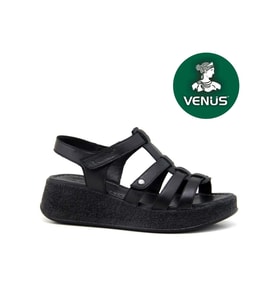 Venüs Virrig Hakiki Deri Comfort Ortopedik Kadın Sandalet (Siyah)