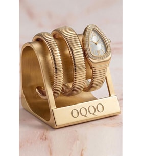 Kora Taşlı Gri Kadran Gold Kordon Yılan Model Kadın Kol Saati