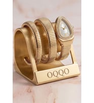 Kora Taşlı Gri Kadran Gold Kordon Yılan Model Kadın Kol Saati