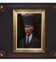 Altın Varaklı Çerçeveli Paspartulu Atatürk Tablo nl02A458 (Gold)