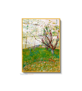 Dikey Çerçeveli Cam Vangogh 57 Modern Ev Dekoru Duvar Sanatı Ev Ofis Tablosu (Altın)