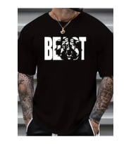 Baskılı Oversize Bisiklet Yaka T-shirt - Siyah