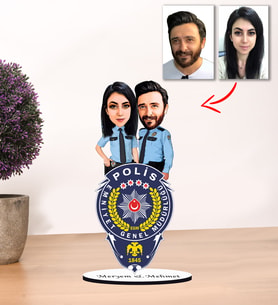 Kisiye Özel Karikatür Polis Çift Biblo