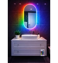 Oval Elips LED Işıklı Ayna  Beyaz Günışığı Amber Mavi Kırmızı RGB  Dekoratif Banyo Makyaj Aynası