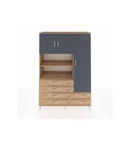 Hyperion Dolap 9 Raflı 6 Çekmeceli 3 Kapaklı 132x44x195 Çam-Antrasit/Çam