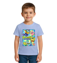 Unisex Sungerbob Baskılı Çocuk Tişört pamuklu penye kumaş (Mavi)