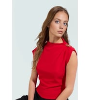 Fitted Dik Yaka Scuba Krep Örme Bluz Günlük Stil Özenle Seçilmiş Uzun Ömürlü Konforlu Kesim (Kırmızı)