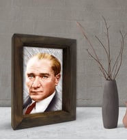 BK Gift Atatürk Tasarımlı Dekoratif Doğal Masif Ahşap Çerçeve 15x20cm-34 (Beyaz)