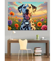 Çiçekli Dalmaçyalı Köpek Portresi Dekoratif Kanvas - Mdf Ahşap Tablo