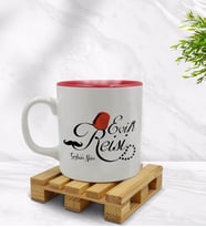BK Gift Kişiye Özel Evin Reisi Tasarımlı İçi Kırmızı Renkli Kupa Bardak Model 1
