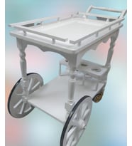 Servis Araba 12012 Büyük Teker Model Kayın Ayak Nature Ceviz Boya Yemek dağıtır (Beyaz)