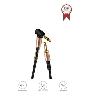Torima XF-09 Siyah Altın Uçlu Araç Müzik Ses Kablosu Stereo Aux Akordiyon Kablo 3.5mm