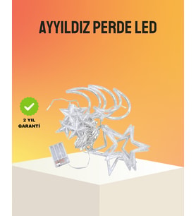 Yıldız ve Ay Figürlü Prizli Perde LED Işık Romantik Ortam Aydınlatması
