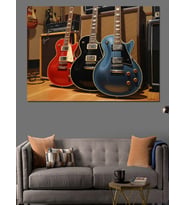 Renkli Vintage Gitarlar Dekoratif Kanvas - Mdf Ahşap Tablo