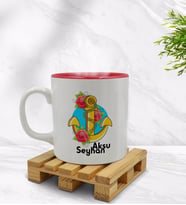 BK Gift Kişiye Özel Çapa Tasarımlı İçi Kırmızı Renkli Kupa Bardak Model 4
