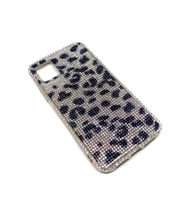 iPhone 11 Kristal Taşlı Şeffaf Telefon Kılıfı Siyah Gümüş Leopar Desen