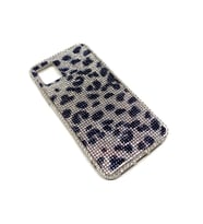 iPhone 11 Kristal Taşlı Şeffaf Telefon Kılıfı Siyah Gümüş Leopar Desen