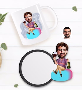 BK Gift Kişiye Özel Erkek Karikatürlü Beyaz Kupa ve Ahşap Bardak Altlığı Hediye Seti-2