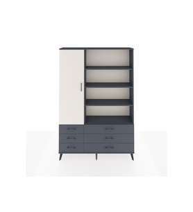 Arges Dolap 8 Raflı 6 Çekmeceli Tek Kapaklı  132x30x195 Antrasit-Aytaşı/Antrasit