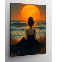 Kanvas Tablo Gün Batımı Ve Meditasyon Yapan Kadın