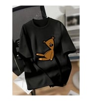 Baskılı Oversize Bisiklet Yaka T-shirt - Siyah