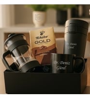 İsme Özel Premium Tasarım Erkek Kadın Hediye Seti - Çelik Termos,  Kupa Bardak, Defter, Kalem, Anahtarlık , Kahve