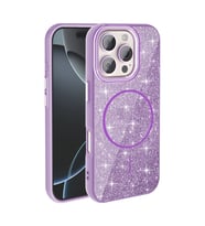 Apple iPhone 16 Pro Uyumlu Kılıf M-safe Şarj Özellikli Parlayan Simli Zore Okso Kapak (Koyu Mor)