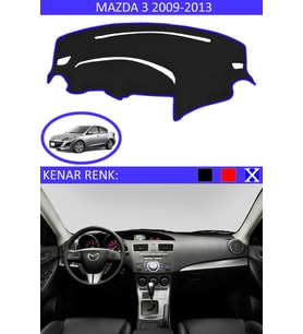 Mazda 3 2009-2013 İçin Uygun Torpido Koruma Halısı Siyah Kenar Renk Mavi