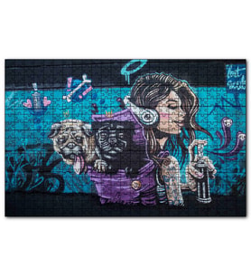 Cakapuzzle Graffitici Kız ve Çantasında Köpekler Duvar Boyama  Puzzle Yapboz MDF (Ahşap) (120 Parça)