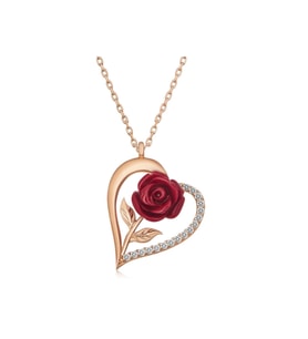 ?Gümüş Rose Kalpli Kırmızı Gül Kadın Kolye CSR2184581