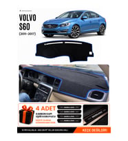 VOLVO S60 (2011-2017) Uyumlu Torpido Örtüsü Torpido Kılıfı - Siyah Mavi