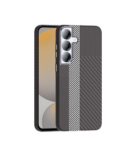 Galaxy S25 Plus Kılıf M-safe Şarj Özellikli Karbon Fiber Görünümlü Gros Kılıf Gri-Siyah