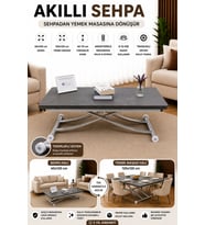 Akıllı Sehpa Üst Tabla Mdf Oval Köşe Alt Ayak Krom Kaplama