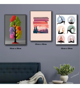 renkli çiçek doğa manzarası yoga tablosu 3 adet 35cmx50cm kumaş baskılı canvas tablo