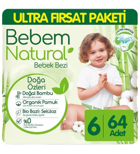 Bebem Natural Bebek Bezi Ultra Fırsat Paketi 6 Beden 64 Adet