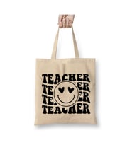Teacher Öğretmene Hediye Öğretmenler Günü Beyaz Bez Çanta Uzun Saplı Alışveriş Çantası Plaj Çantası