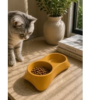 İkili Model Beton Kedi Köpek Mama ve Su Kabı (24cm × 12cm × 5cm) - Bronz