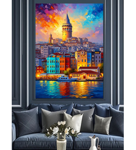 Galata Kulesi Ve İstanbul Manzarası Dekoratif Kanvas - Mdf Ahşap Tablo