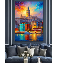 Galata Kulesi Ve İstanbul Manzarası Dekoratif Kanvas - Mdf Ahşap Tablo