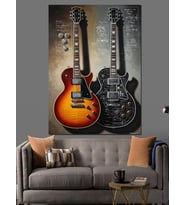 Yan Yana Duran Elektro Gitarlar Dekoratif Kanvas - Mdf Ahşap Tablo